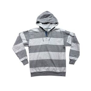 Vintage LL Bean Hoodie Mens Medium Grey Rugby Henley Hooded Sweatshirt USA Made